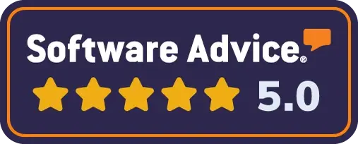 Badge for averaging 5 stars in reviews on softwareadvice.com.