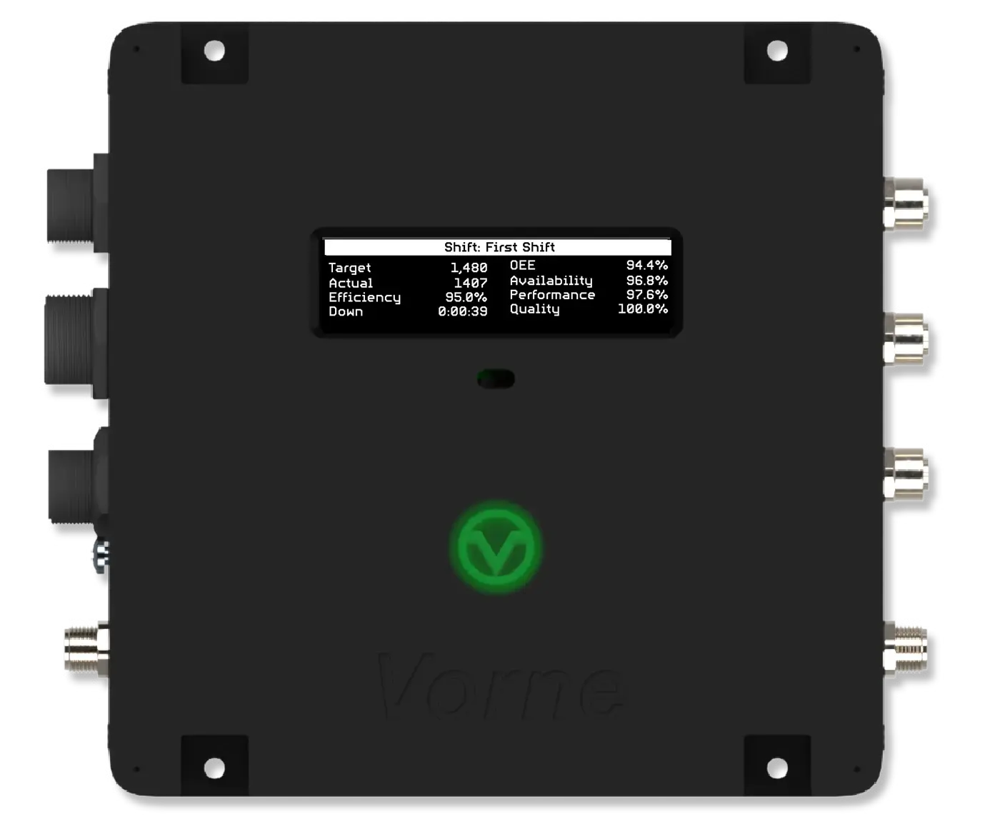 The XL HD IoT device with an andon light that is green to indicate production is running normally.