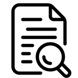Icon of paper and a magnifying glass.