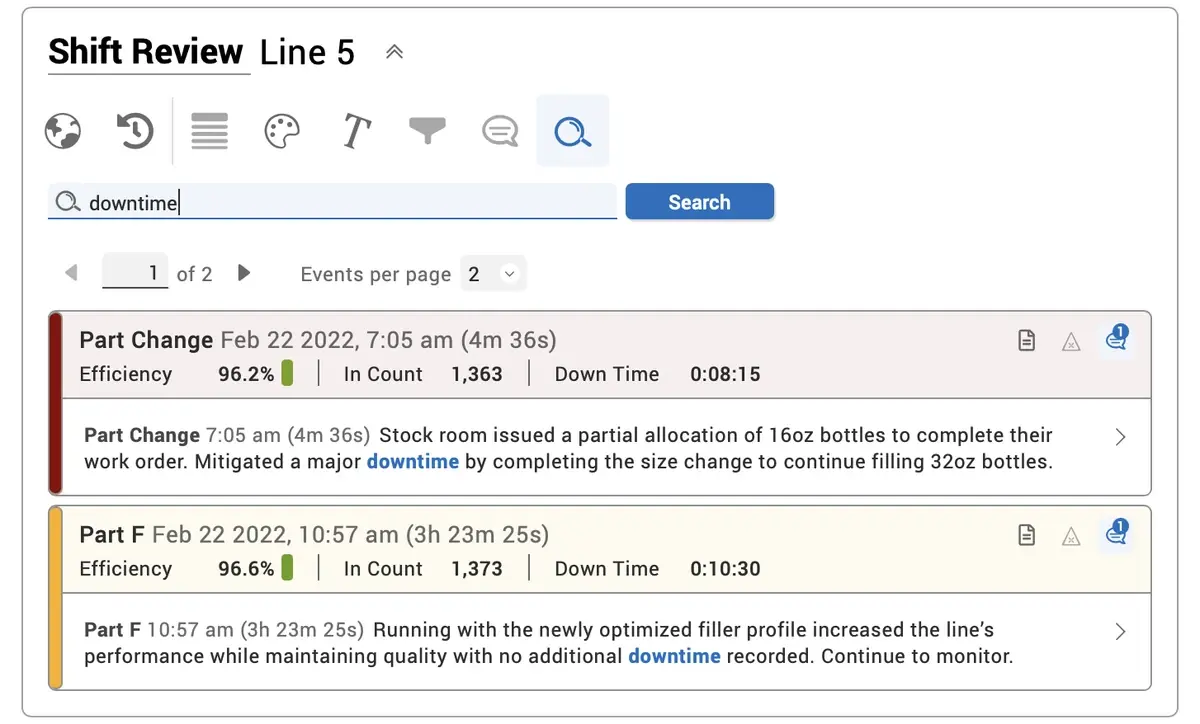 Snapshot of the new Event List comment search feature.