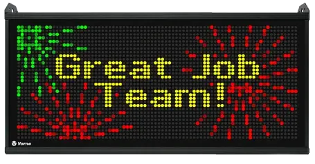 XL810 displaying the words Great Job Team and fireworks.