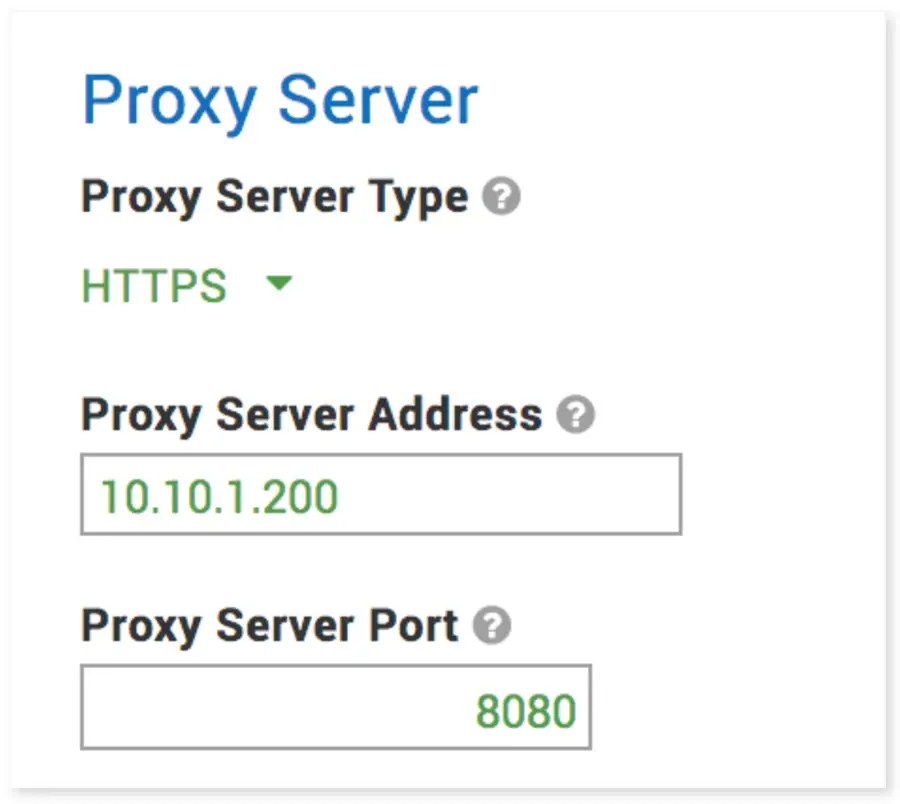 Snapshot of the XL Productivity Appliance software user interface for using a proxy server.