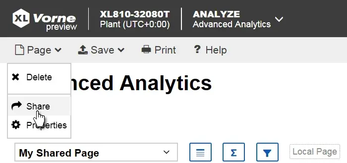Image of share feature under the page dropdown.