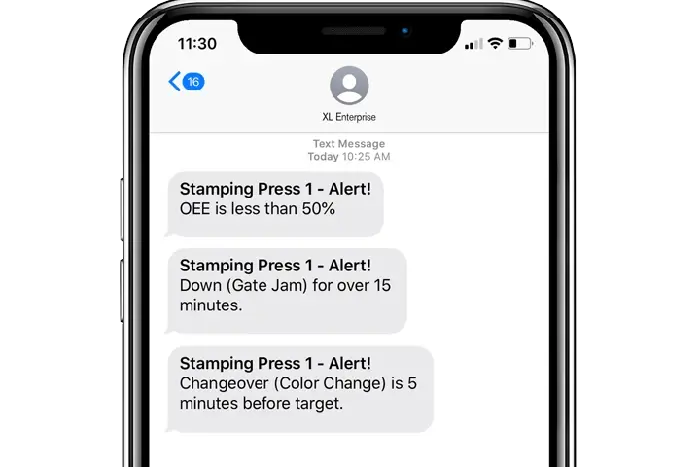 Text alerts from XL manufacturing software.