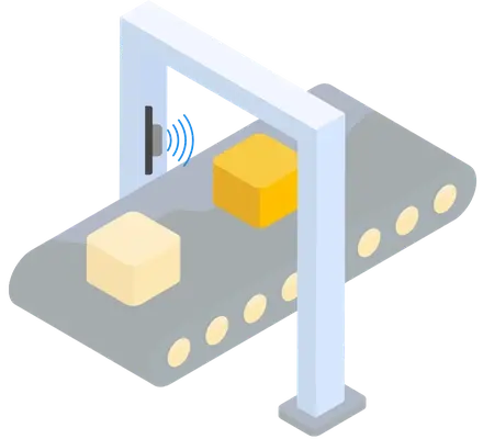 Example of a photo eye sensor sensing boxes move down a production line.