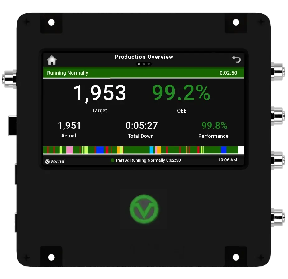 The new XL Touch production monitoring device showing a scoreboard screen.