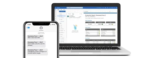 Screen capture of email and mobile alerts sent from Vorne XL.