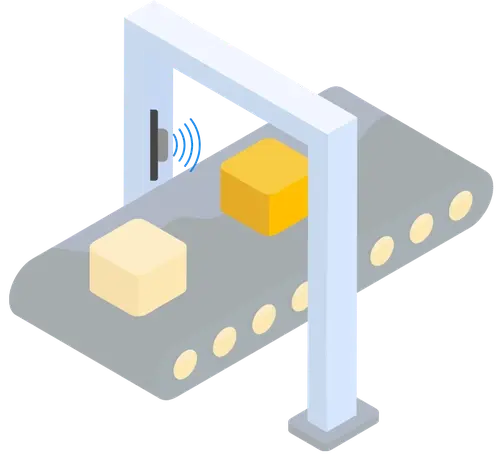 Production line with boxes being counted by a photo eye sensor.