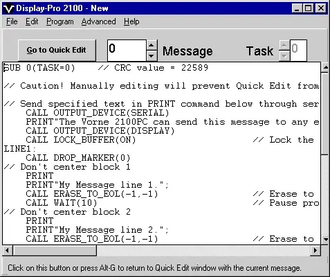 Screen shot of the display pro 2100 script editor.